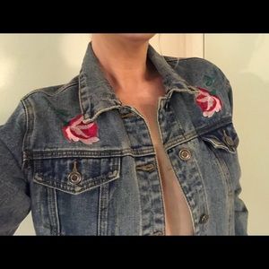 Embroidered Denim Jacket w Roses and Tiger
